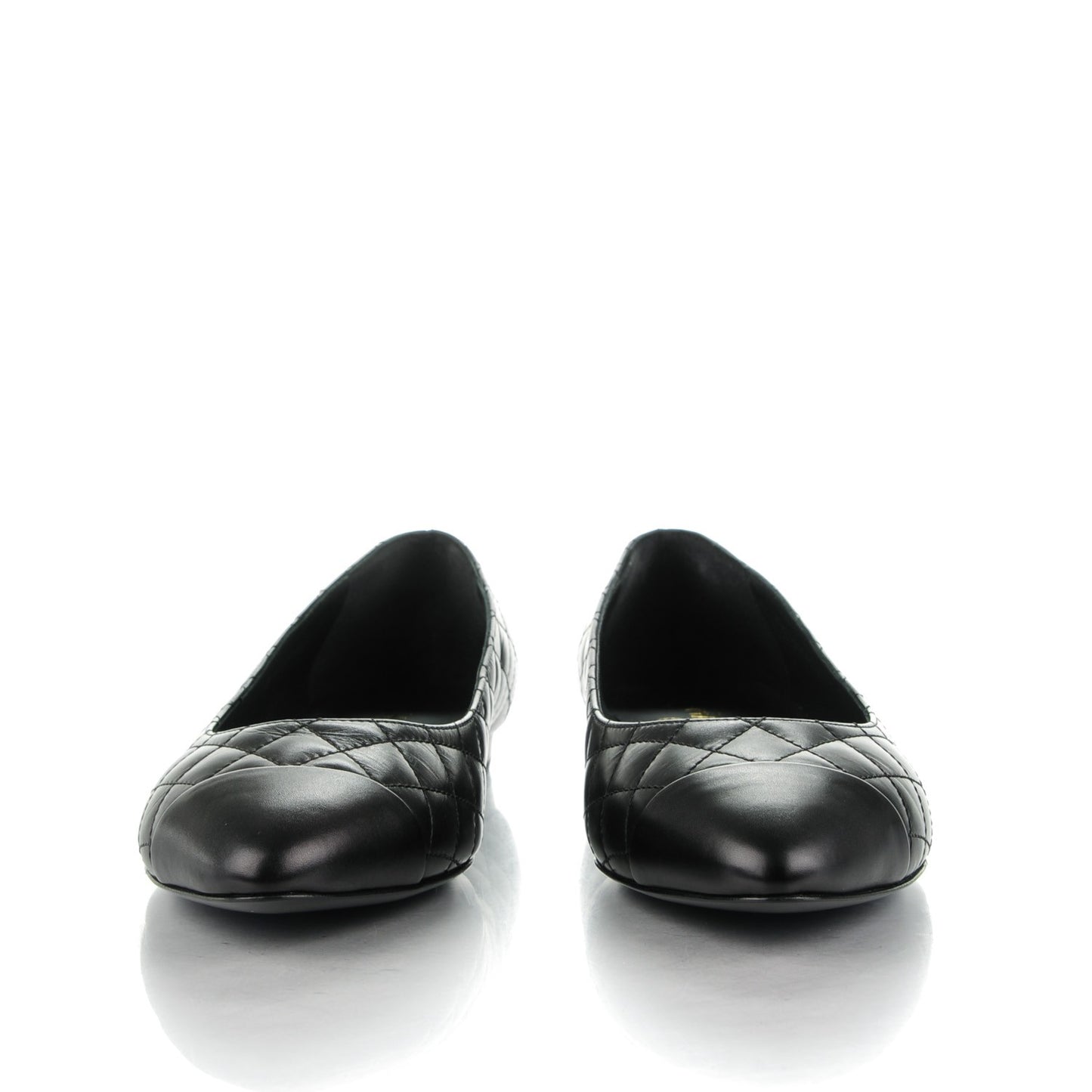 Lambskin Quilted Cap Toe Ballerina Flats 39.5 Black