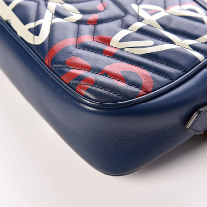 Gucci Calfskin Matelasse GucciGhost Small GG Marmont Chain Shoulder Bag Blue Agata Hibiscus Red 13 of 16