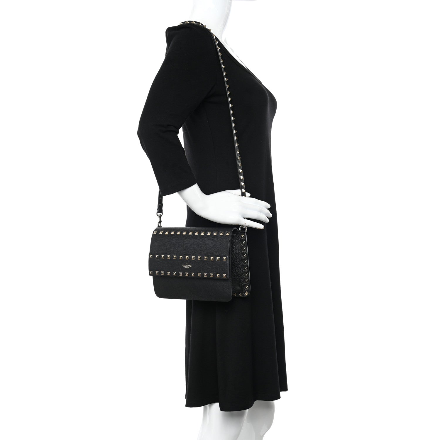 Valentino Garavani Pebbled Calfskin Rockstud Side Slip Crossbody Black 2 of 9