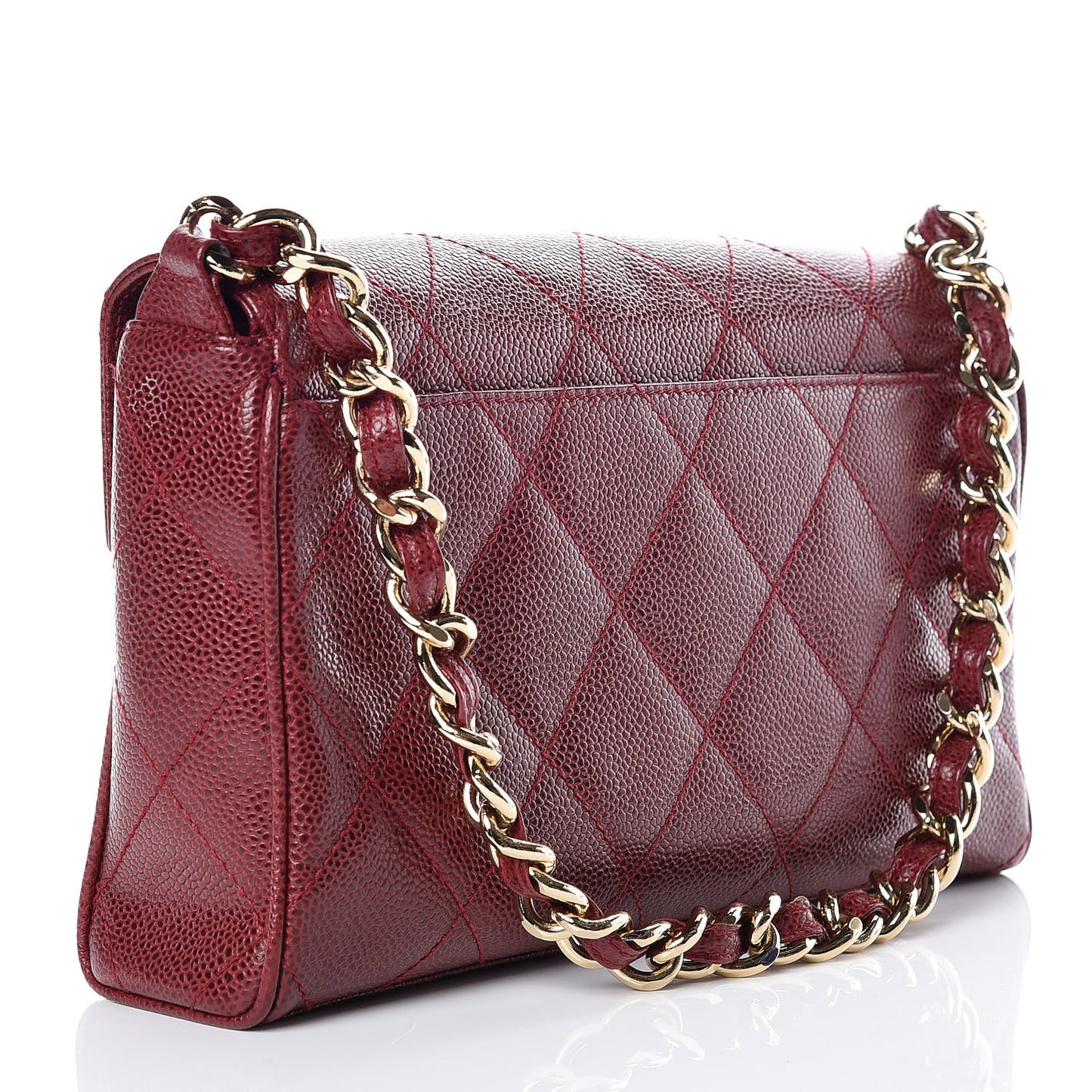 Caviar Quilted Medium Single Flap Dark Red