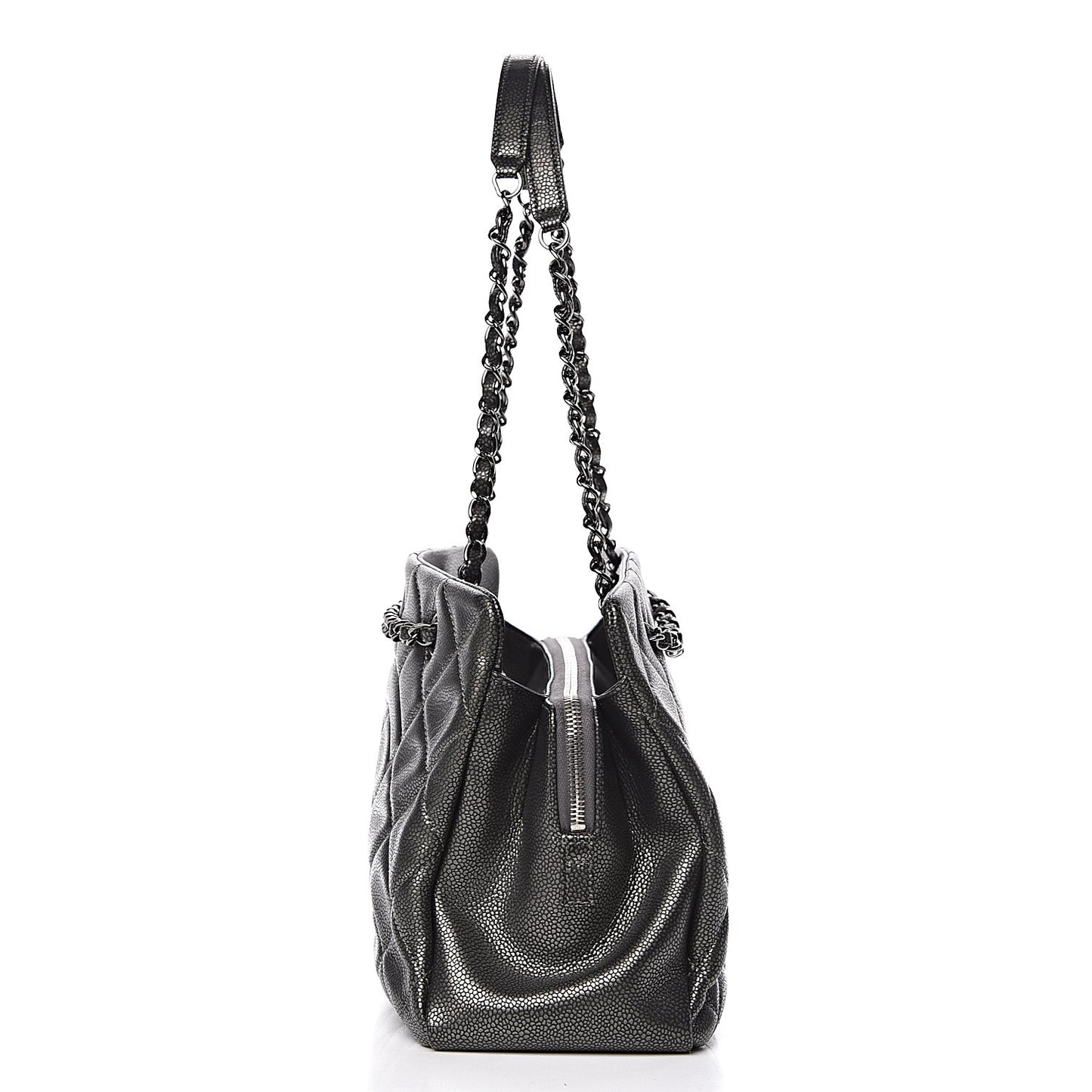 Metallic Caviar Quilted CC Tote Dark Silver