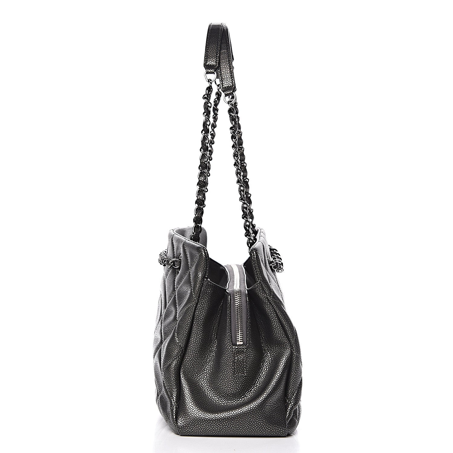 Chanel Metallic Caviar Quilted CC Tote Dark Silver 12 of 15