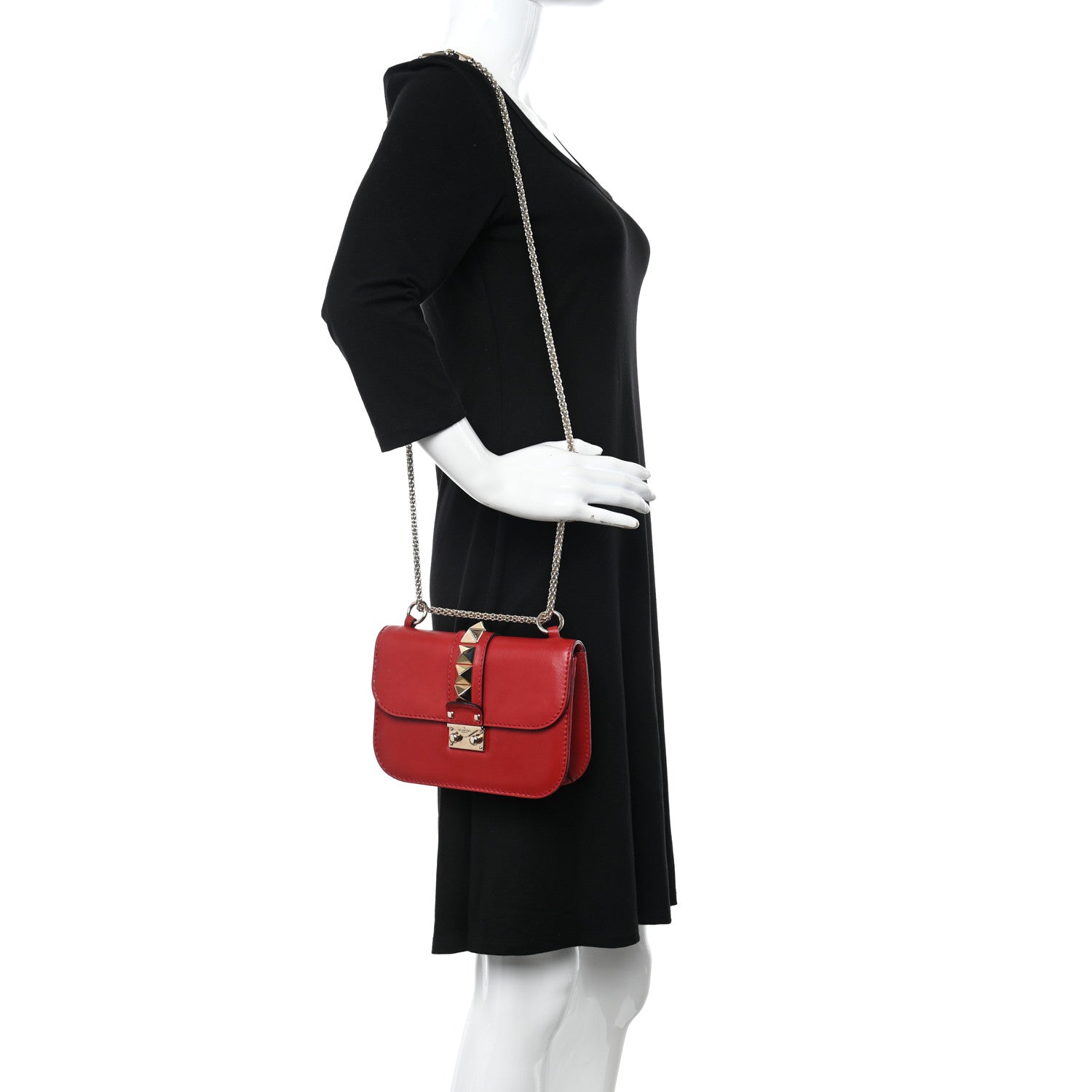 Valentino Garavani Vitello Small Glam Lock Rockstud Flap Red 2 of 16