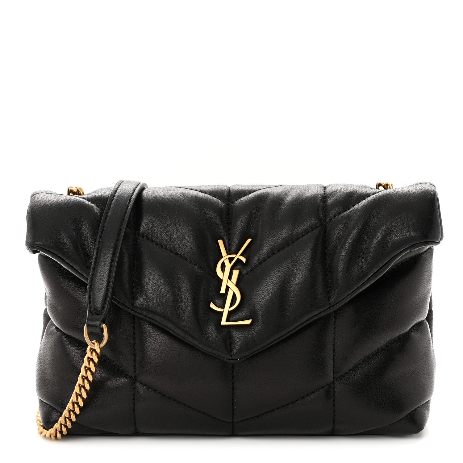 Saint Laurent Lambskin Quilted Toy Loulou Puffer Monogram Chain Satchel Black 1 of 10