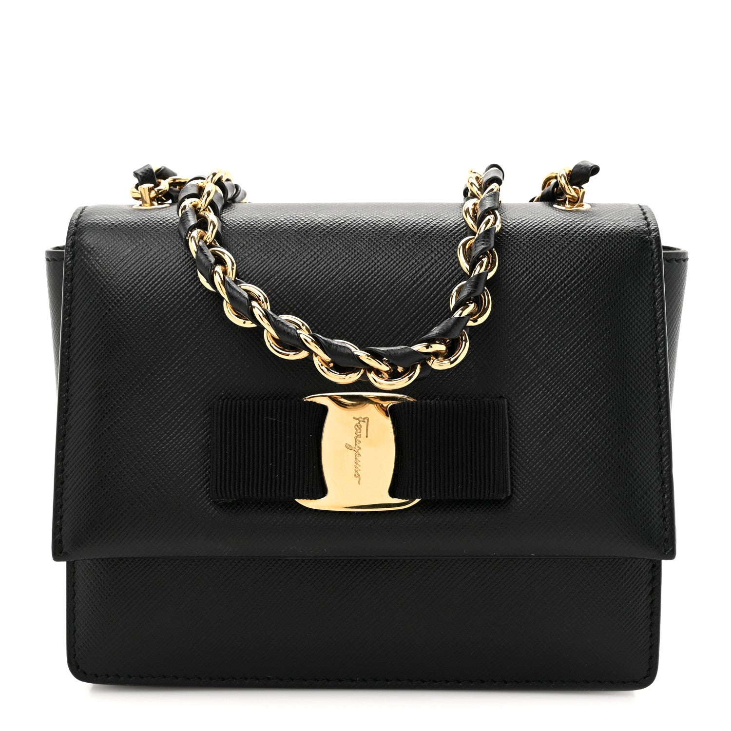 Salvatore Ferragamo Printed Calfskin Mini Ginny Shoulder Bag Black 1 of 9