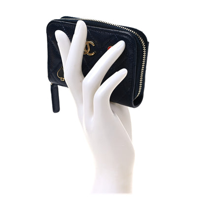 Chanel Caviar Enamel Coco Casino Quilted Zip Coin Purse Navy Blue 2 of 8