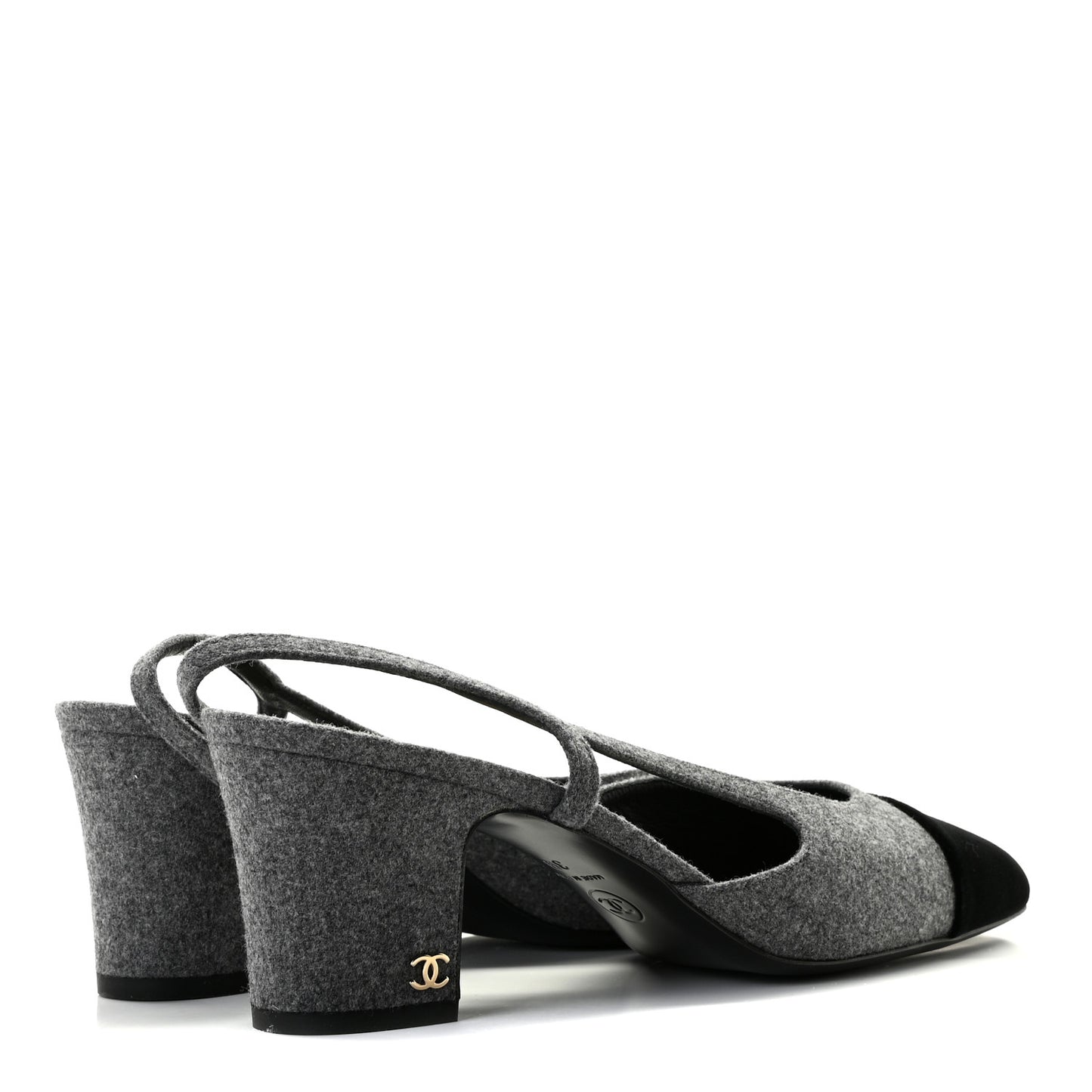 Wool Velvet Cap Toe CC Slingback Pumps 39 Black Grey