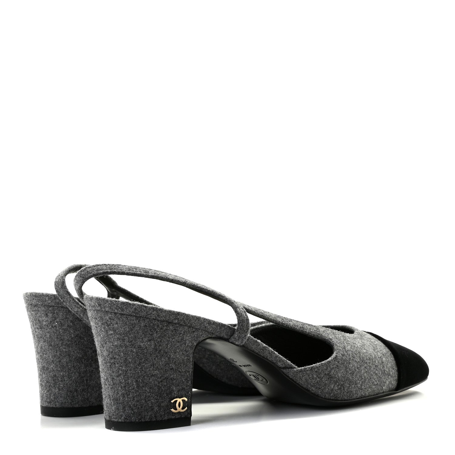 Chanel Wool Velvet Cap Toe CC Slingback Pumps 39 Black Grey 4 of 10
