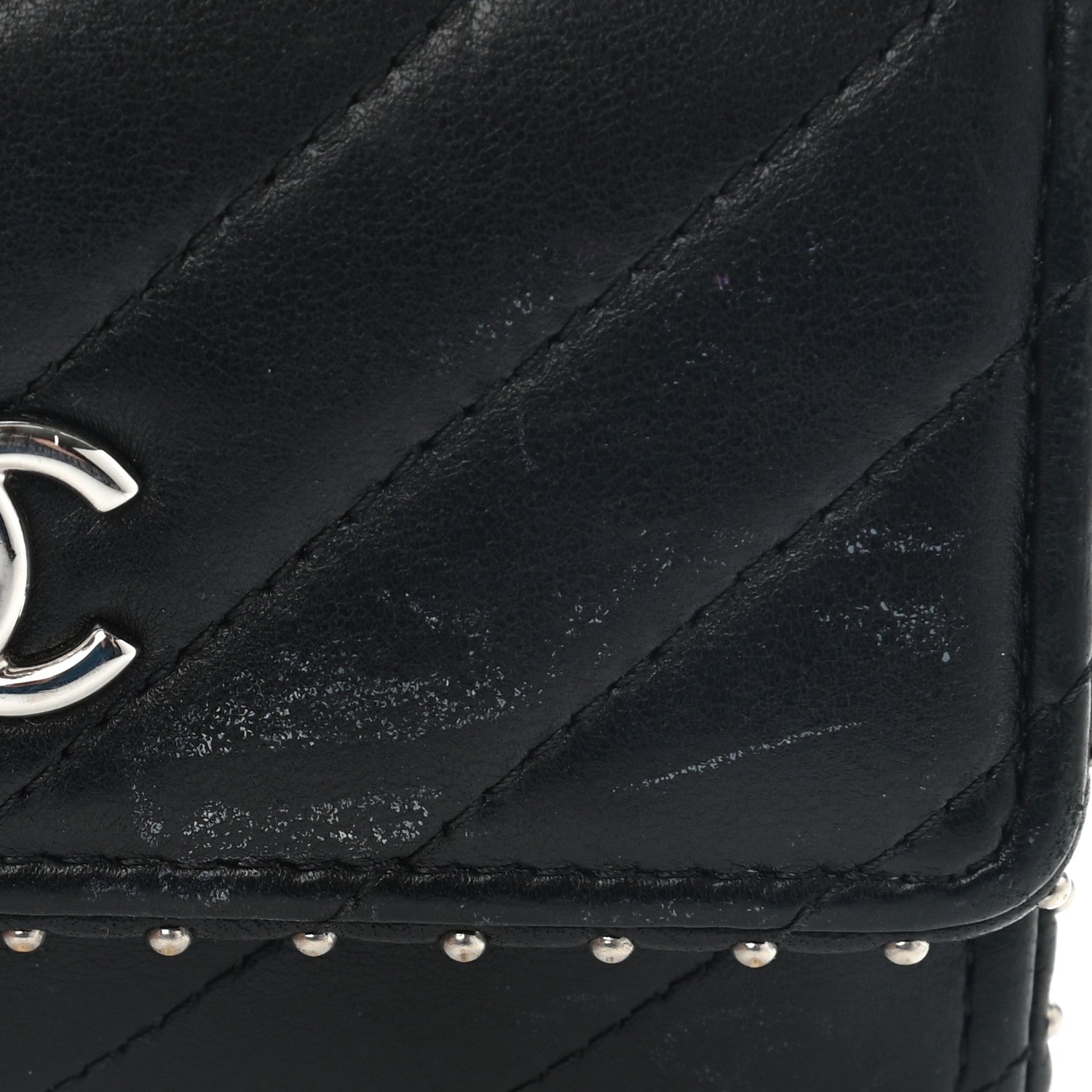Chanel Lambskin Chevron Quilted Studded Flap Card Holder Black 10 of 12
