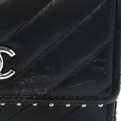 Chanel Lambskin Chevron Quilted Studded Flap Card Holder Black 10 of 12