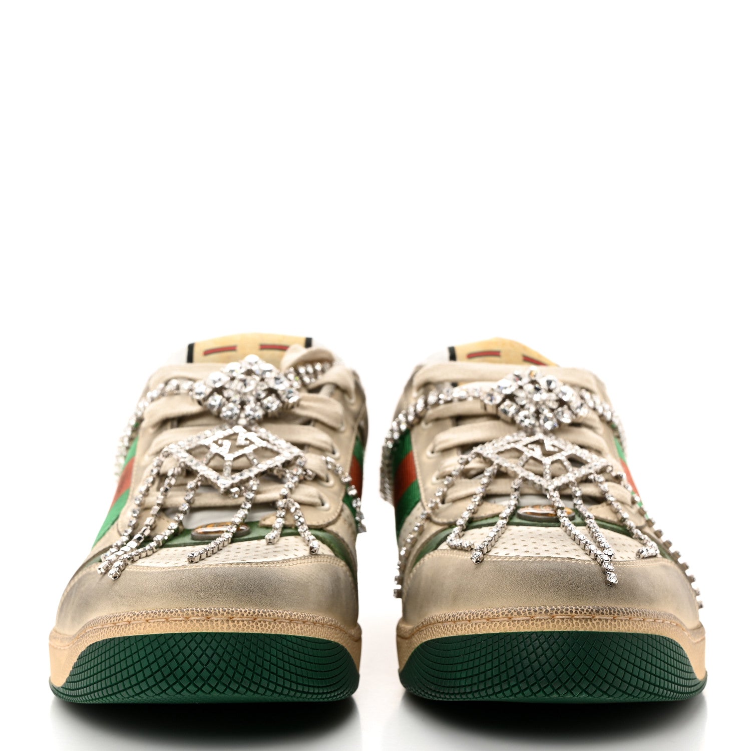 Gucci Nubuck Calfskin Web Removable Crystals Mens Screener Sneakers 9 Dusty Milk New Mystic White 2 of 7