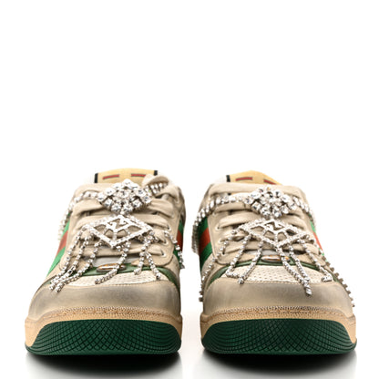 Gucci Nubuck Calfskin Web Removable Crystals Mens Screener Sneakers 9 Dusty Milk New Mystic White 2 of 7