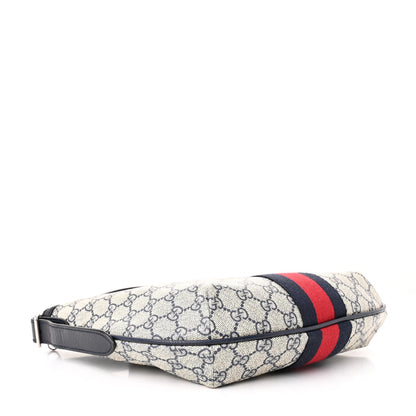 Gucci GG Supreme Monogram Textured Dollar Calfskin Web Small Ophidia Half Moon Hobo Beige Blue 4 of 10