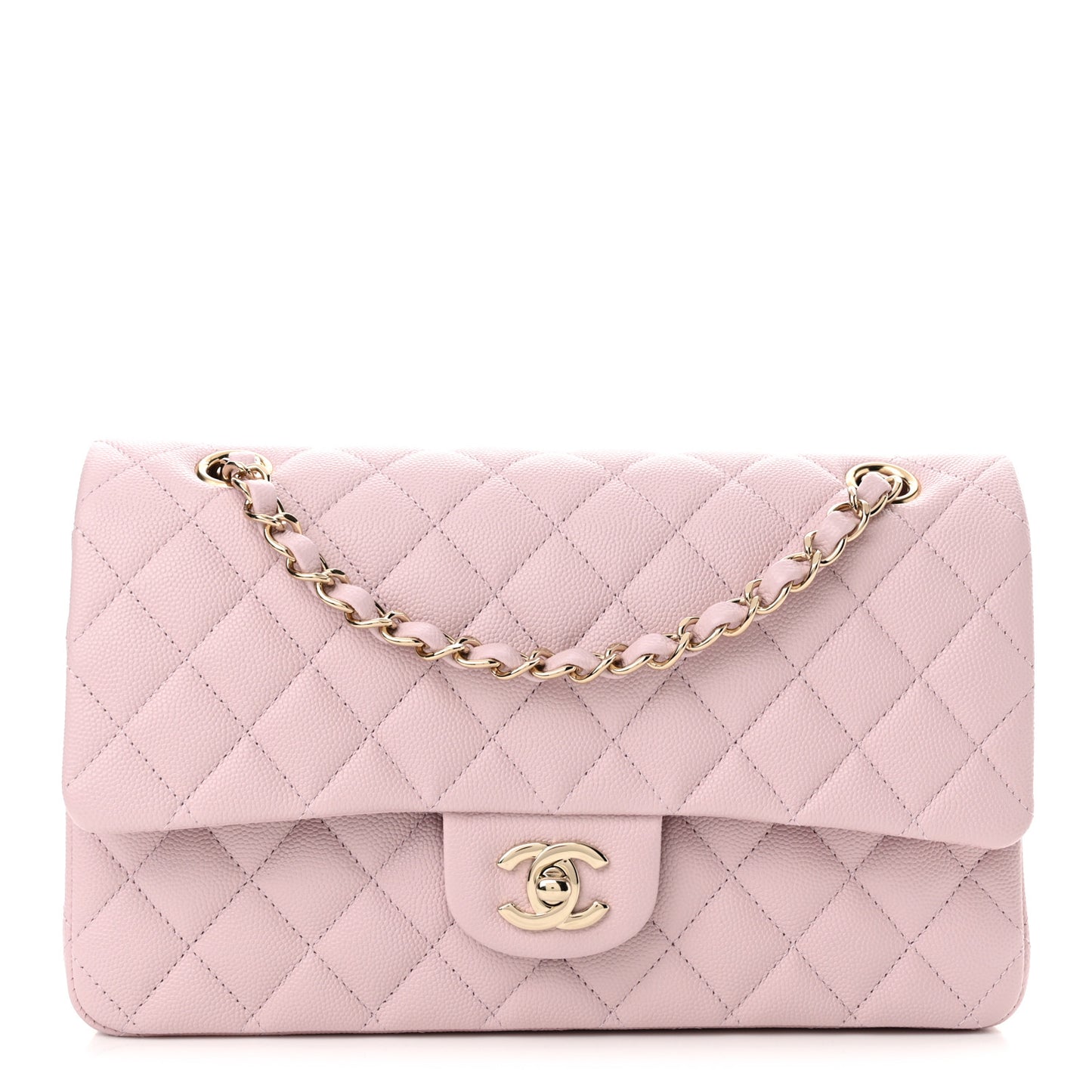 Caviar Quilted Medium Double Flap Light Pink