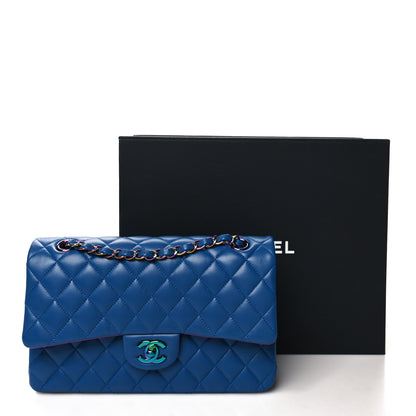 Chanel Lambskin Quilted Medium Double Flap Blue Pink 11 of 11