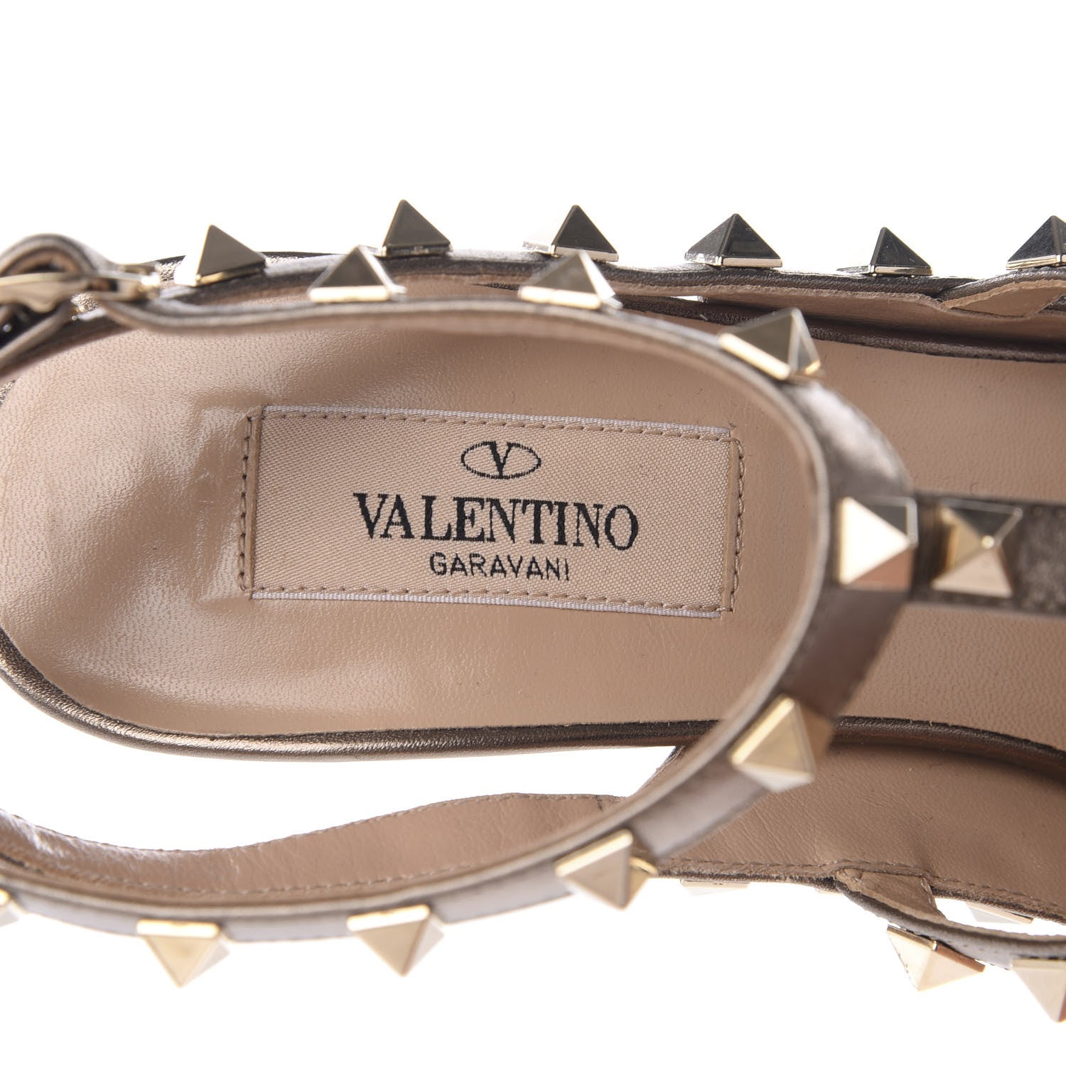 Valentino Garavani Metallic Pebbled Calfskin Rockstud Ankle Strap Pumps 39.5 Sasso 8 of 9