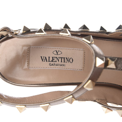 Valentino Garavani Metallic Pebbled Calfskin Rockstud Ankle Strap Pumps 39.5 Sasso 8 of 9