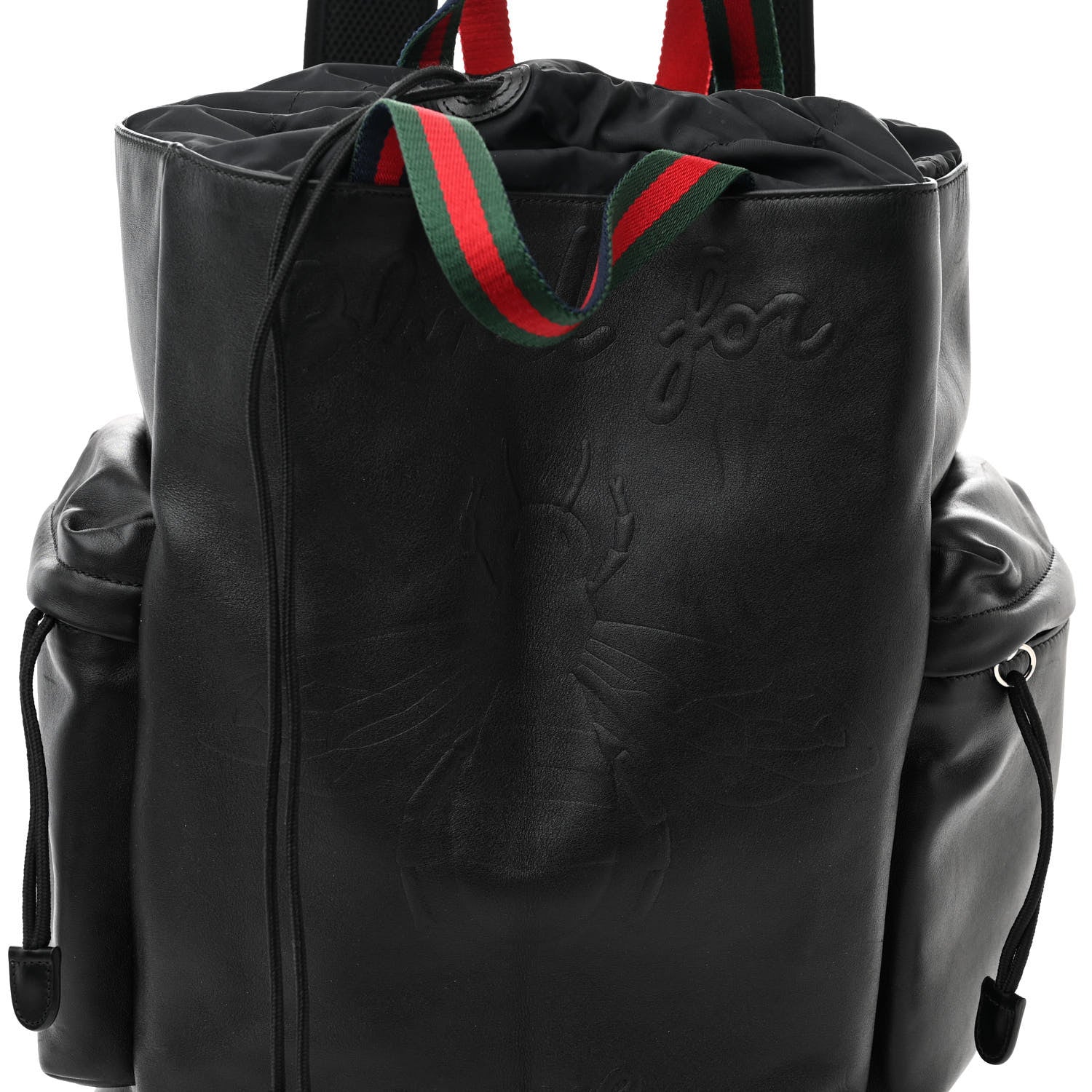 Gucci Calfskin Web Blind For Love Animalier Drawstring Backpack Black 8 of 10