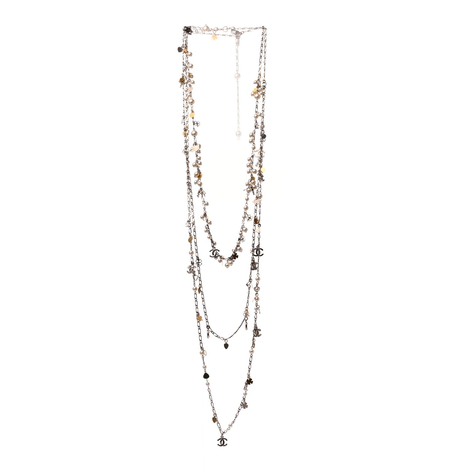 Chanel Pearl CC Lucky Charms Long Necklace Silver 3 of 5