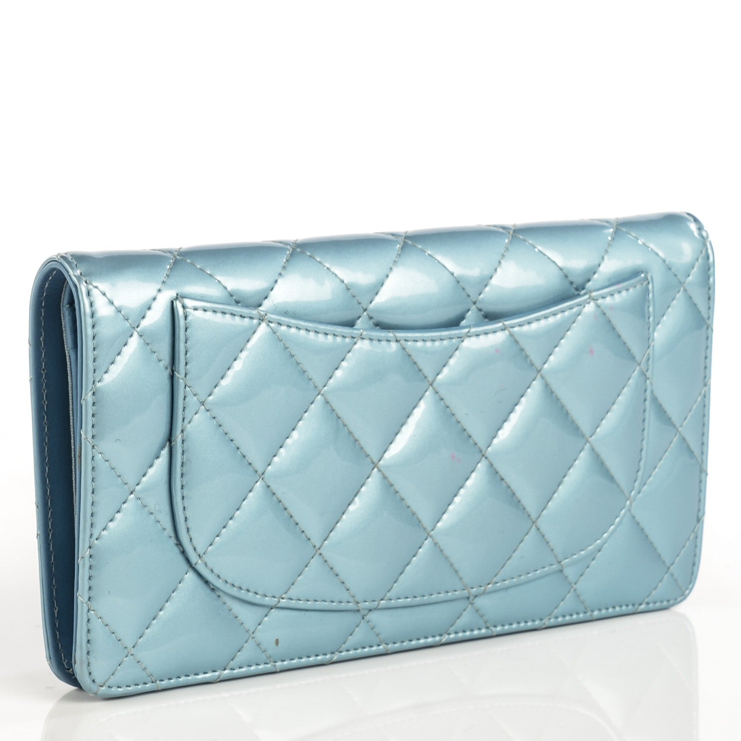 Chanel Patent Calfskin Quilted Yen Wallet Blue 3 of 7