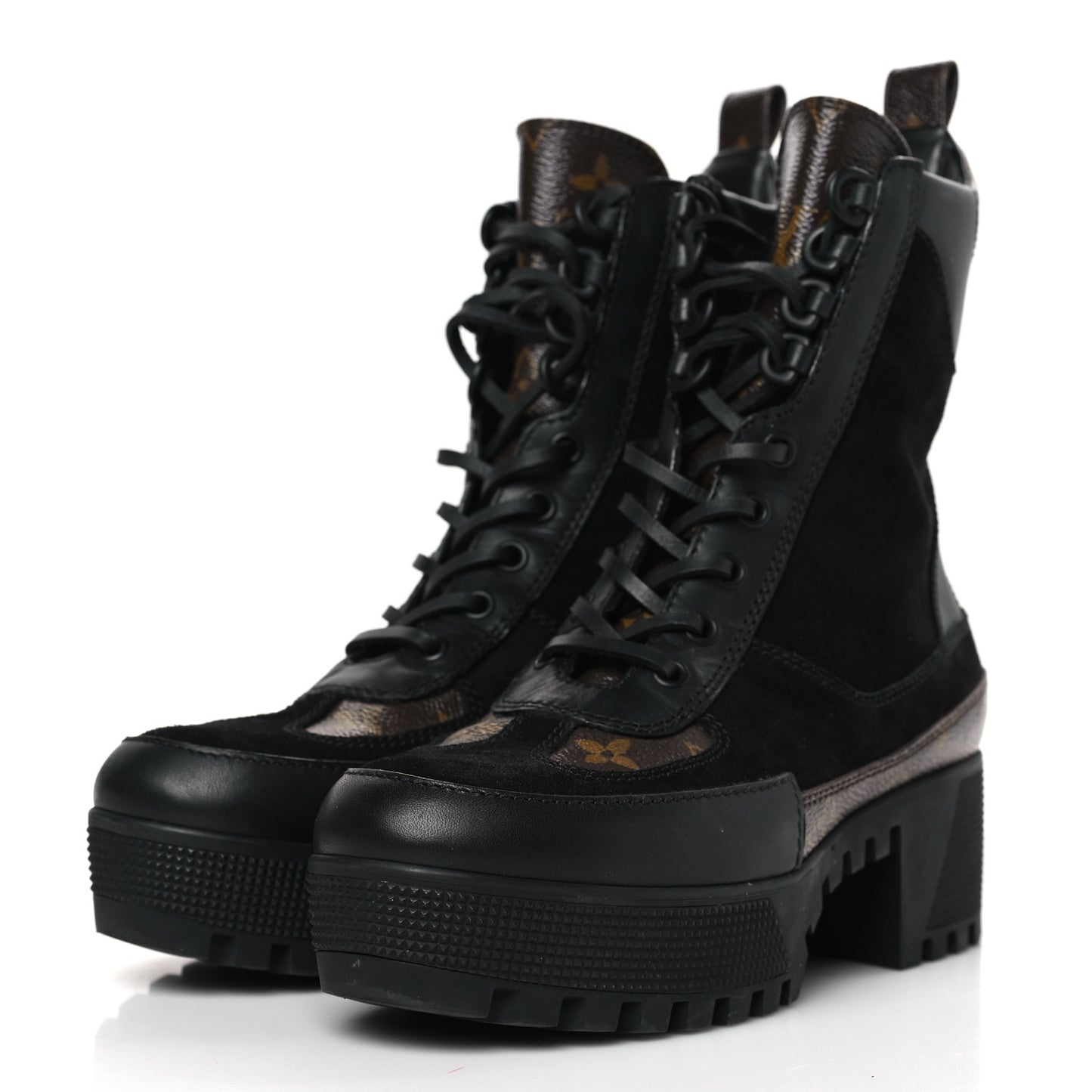 Suede Calfskin Monogram Laureate Platform Desert Boots 36 Black