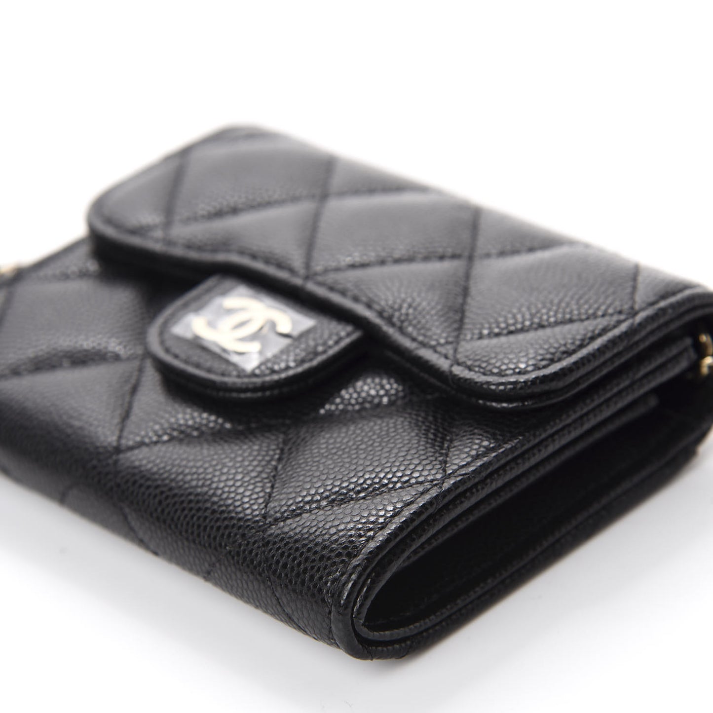 Caviar Quilted Flap Card Holder On Chain Black