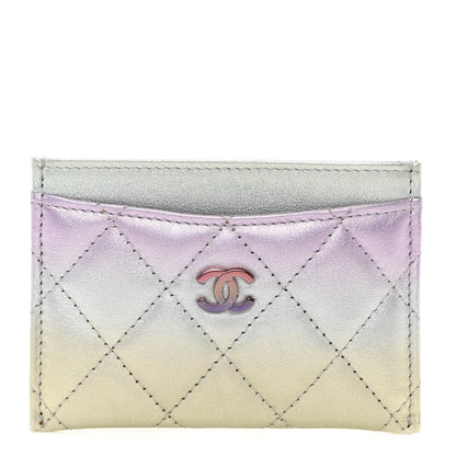 Chanel Gradient Metallic Calfskin Quilted Card Holder Silver Blue Yellow Purple 1 of 9