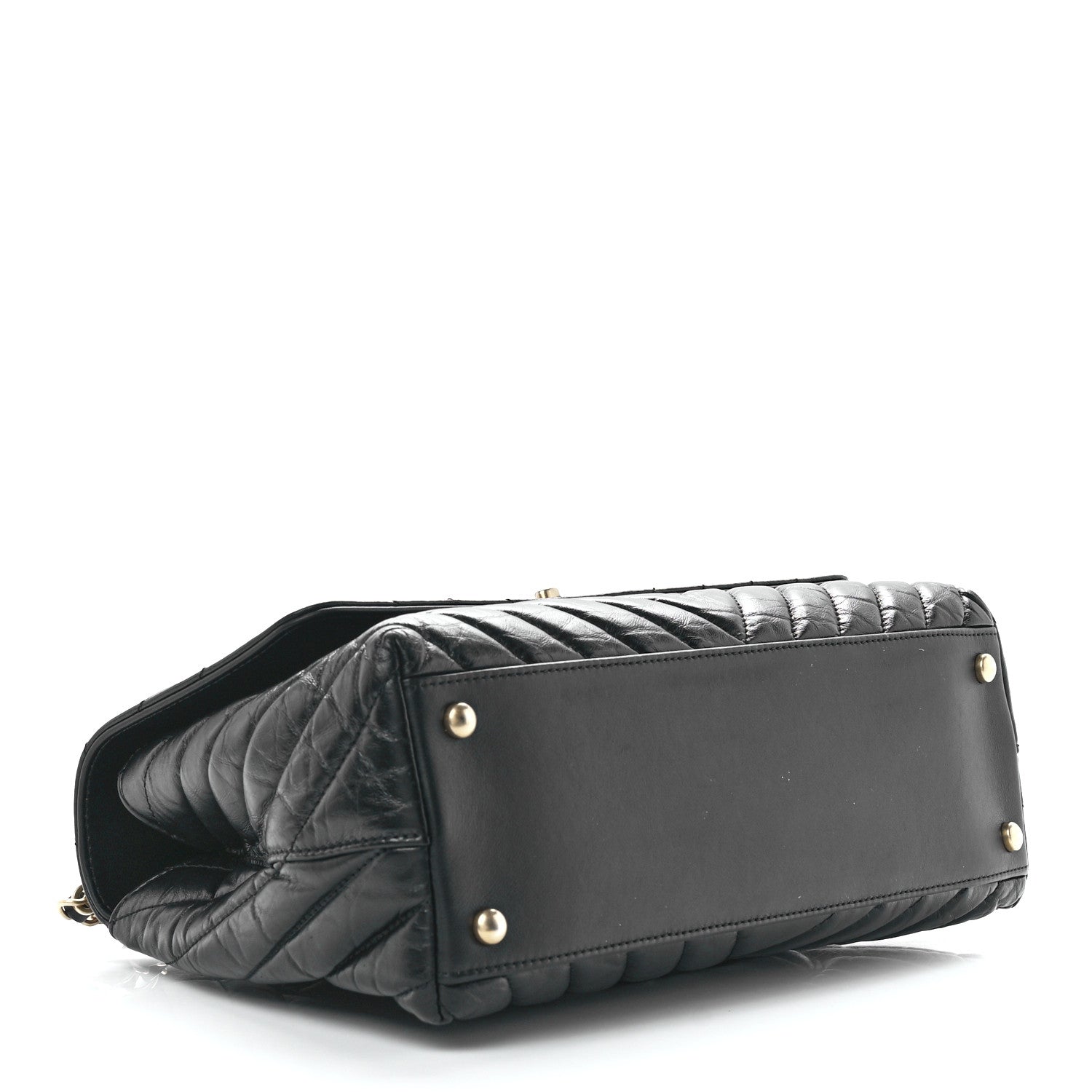 Chanel Aged Calfskin Chevron Quilted Small Coco Handle Flap Black 4 of 12