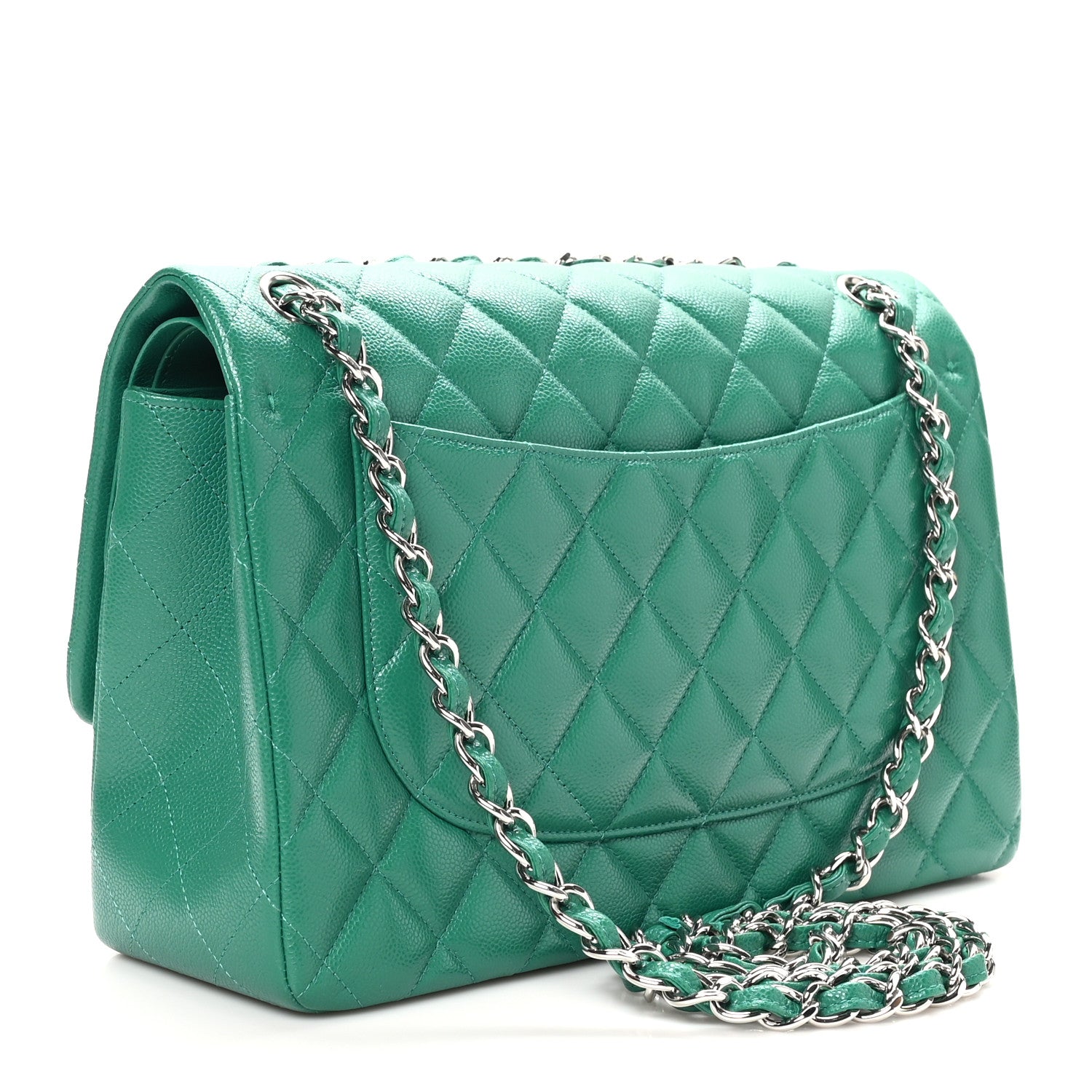 Chanel Caviar Quilted Jumbo Double Flap Green 3 of 10