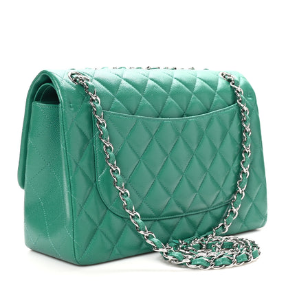 Chanel Caviar Quilted Jumbo Double Flap Green 3 of 10