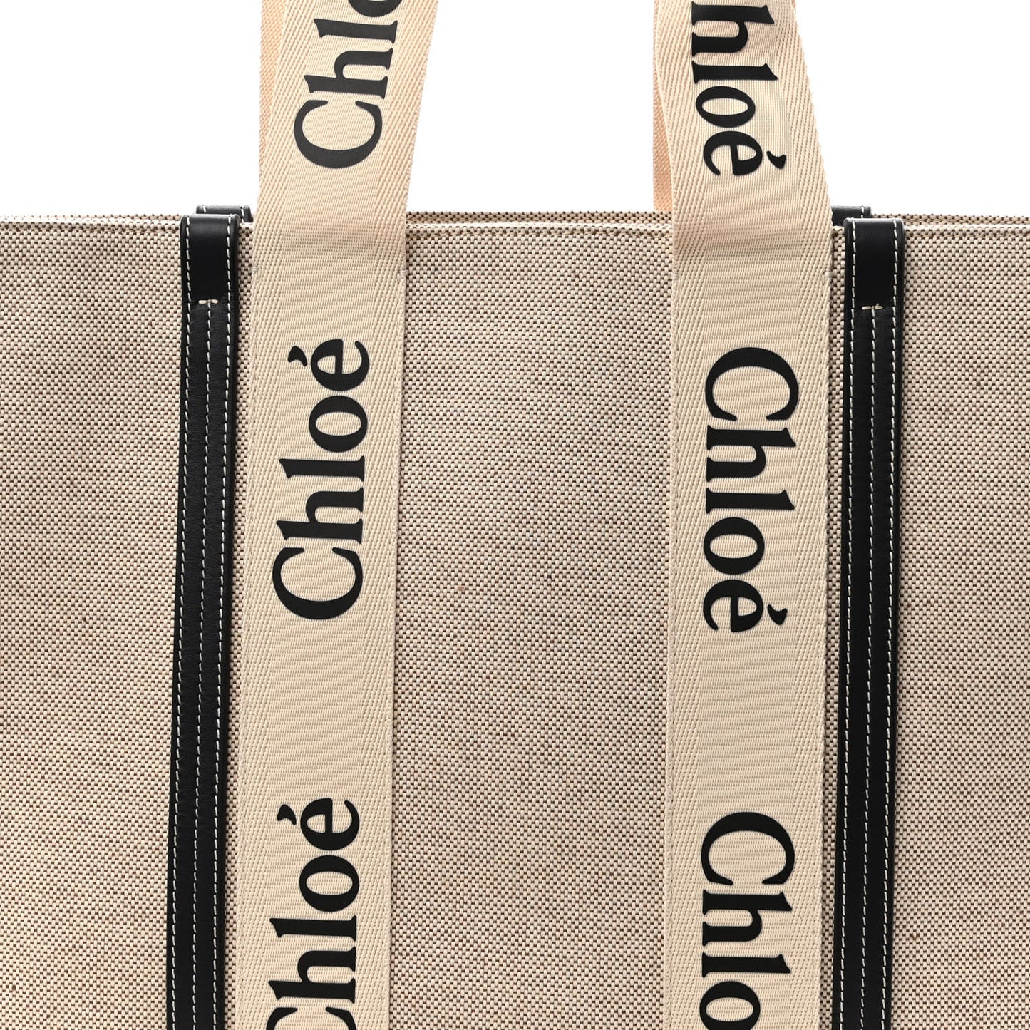 Cotton Calfskin Large Woody Ribbon Tote White Black