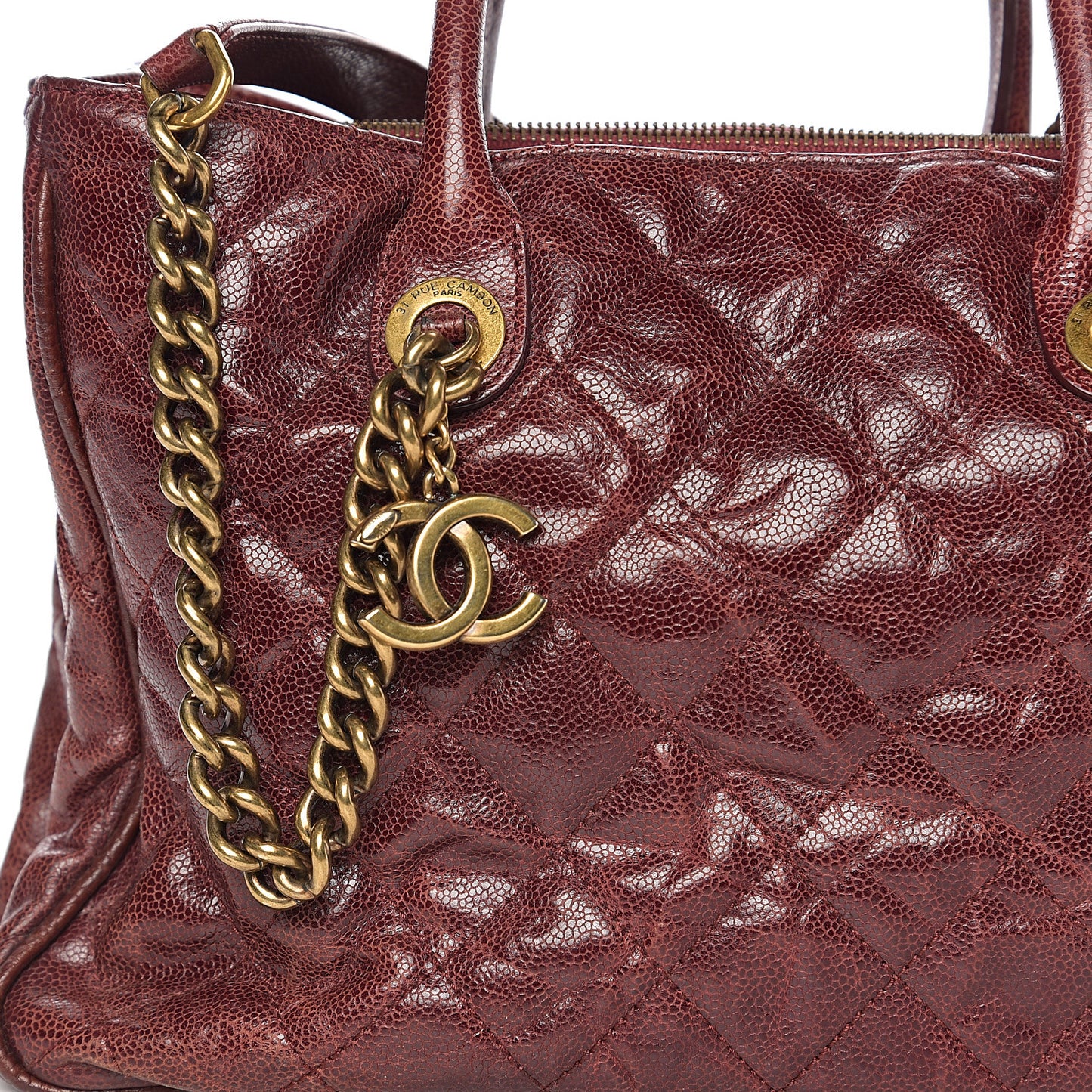 Glazed Caviar Quilted Small Shiva Tote Burgundy