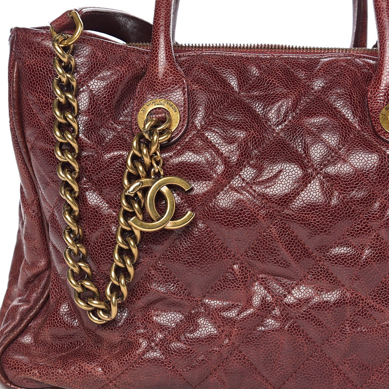 Chanel Glazed Caviar Quilted Small Shiva Tote Burgundy 11 of 11