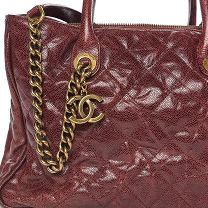 Chanel Glazed Caviar Quilted Small Shiva Tote Burgundy 11 of 11