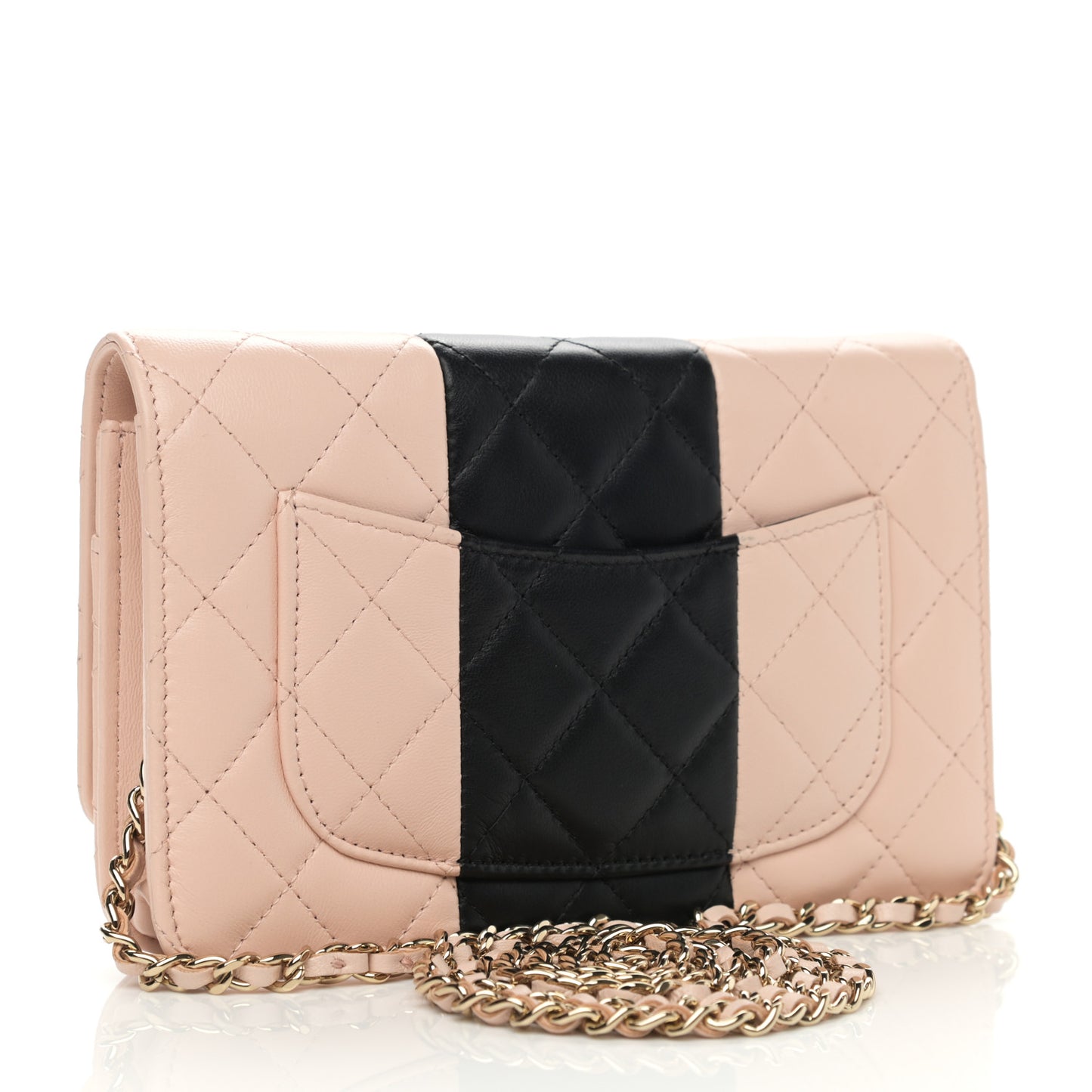 Lambskin Quilted Wallet On Chain WOC Beige Black