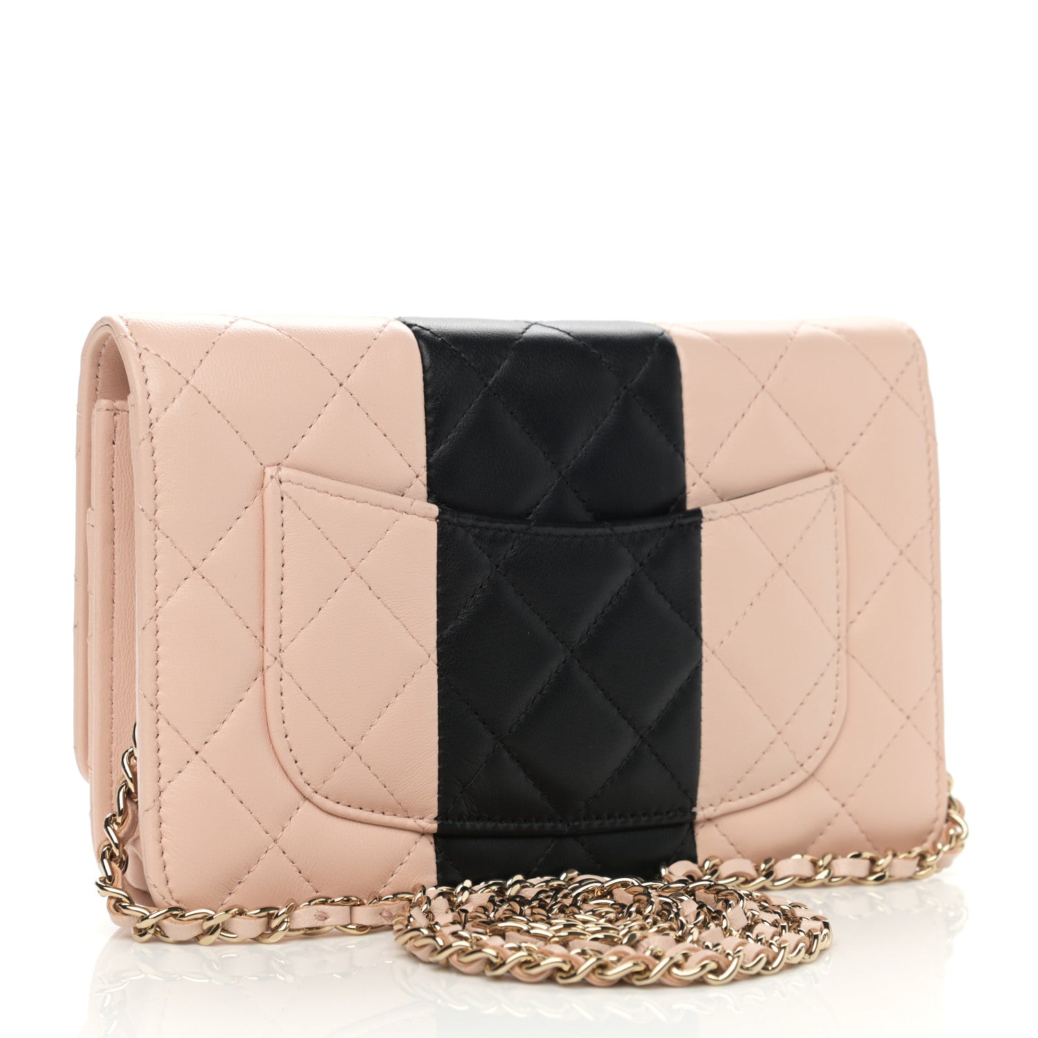 Chanel Lambskin Quilted Wallet On Chain WOC Beige Black 3 of 13