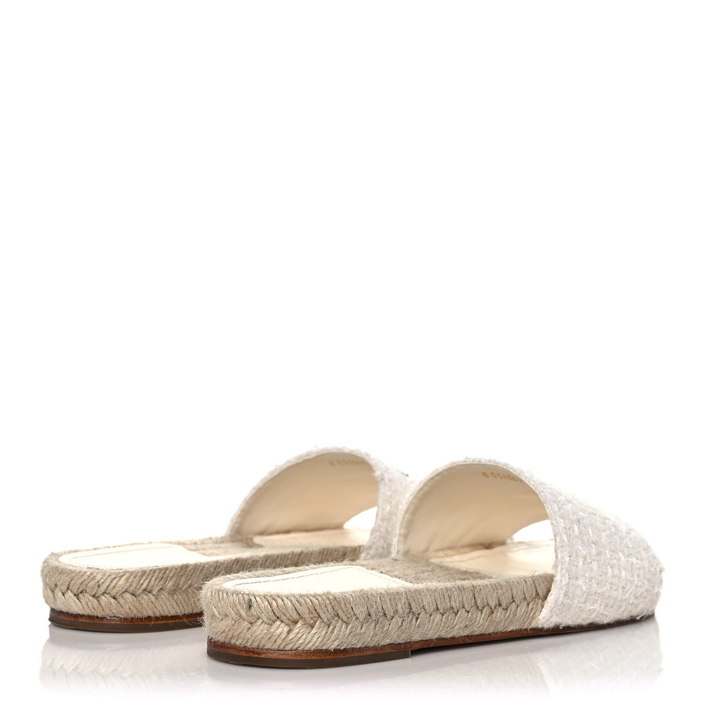 Tweed Grosgrain CC Espadrille Slip On Sandals 37 White Black