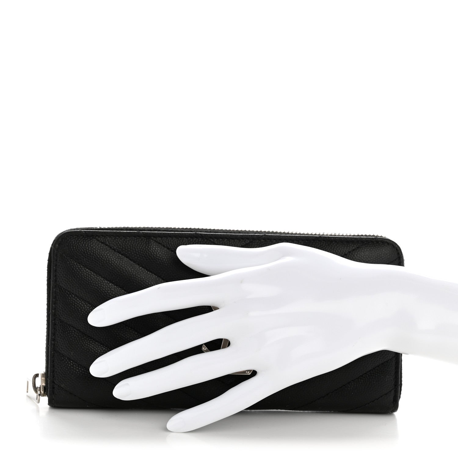 Saint Laurent Grain De Poudre Matelasse Chevron Monogram Zip Around Wallet Black 2 of 11