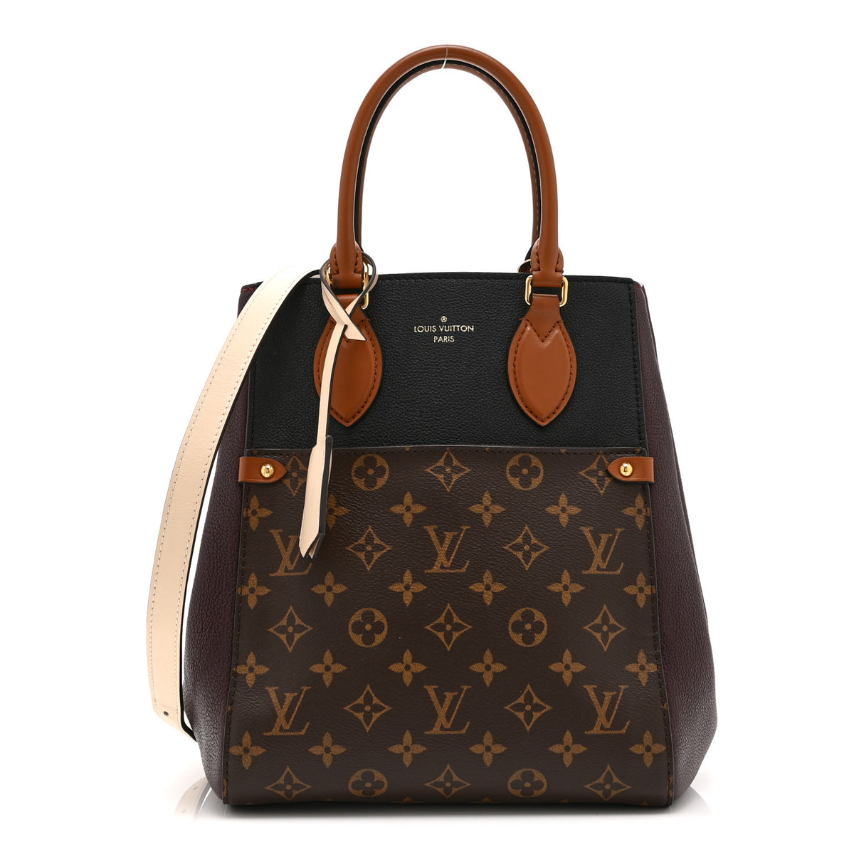 Calfskin Monogram Fold Tote MM Black Wine Cream
