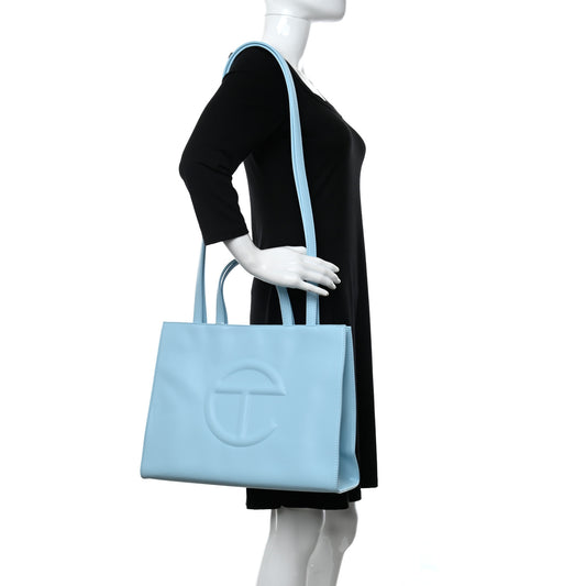 Vegan Leather Medium Shopping Bag Pool Blue