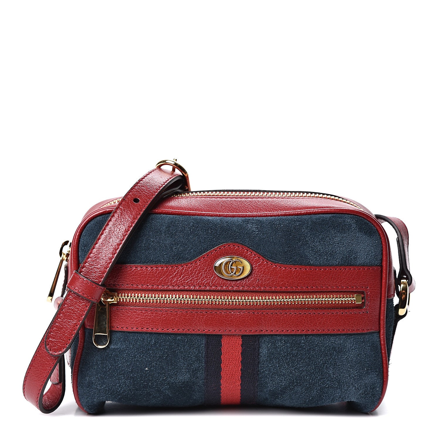 Gucci Suede Calfskin Web Mini Ophidia Shoulder Bag New Blue Romantic Cherry 1 of 9