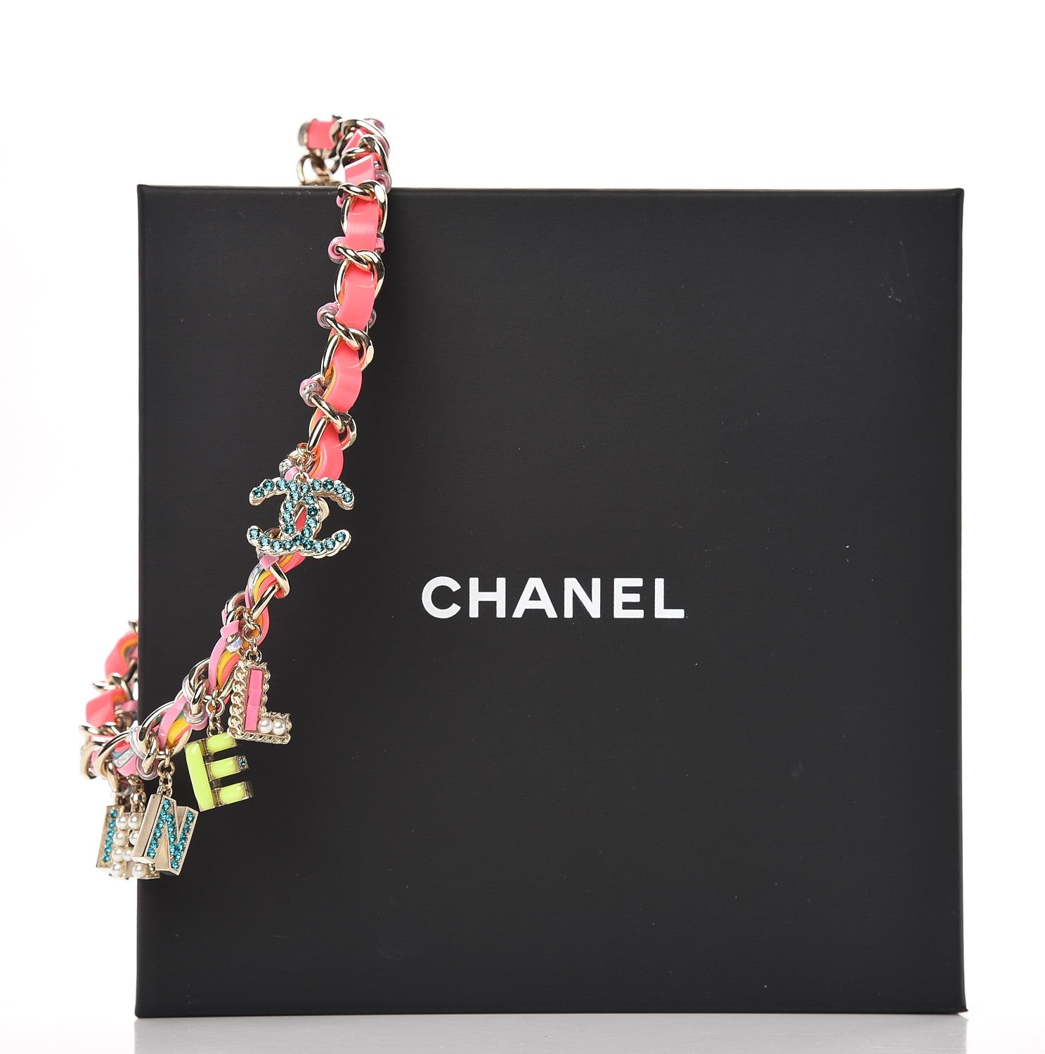 Chanel Metal Strass PVC Enamel CC Chain Link Choker Necklace Gold Blue Pink Yellow 5 of 5