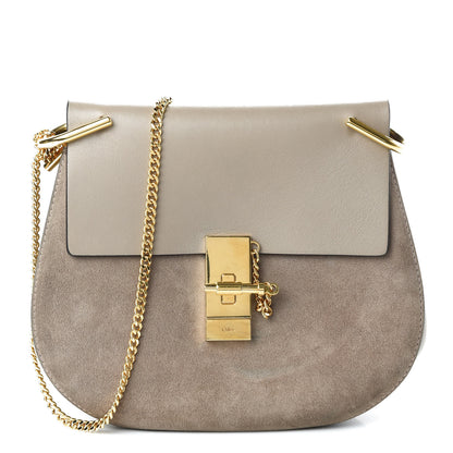 Chloe Suede Smooth Calfskin Drew Shoulder Bag Motty Grey 1 of 11