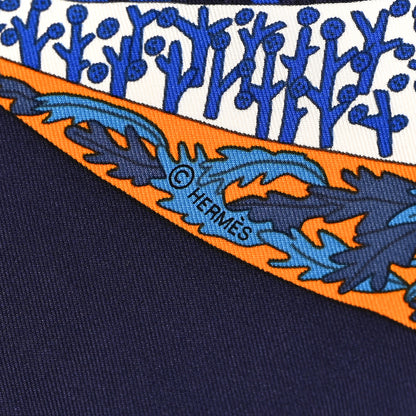 Hermes Silk A Travers Champs Scarf 90 Bleu Roy Orange Bleu 4 of 6