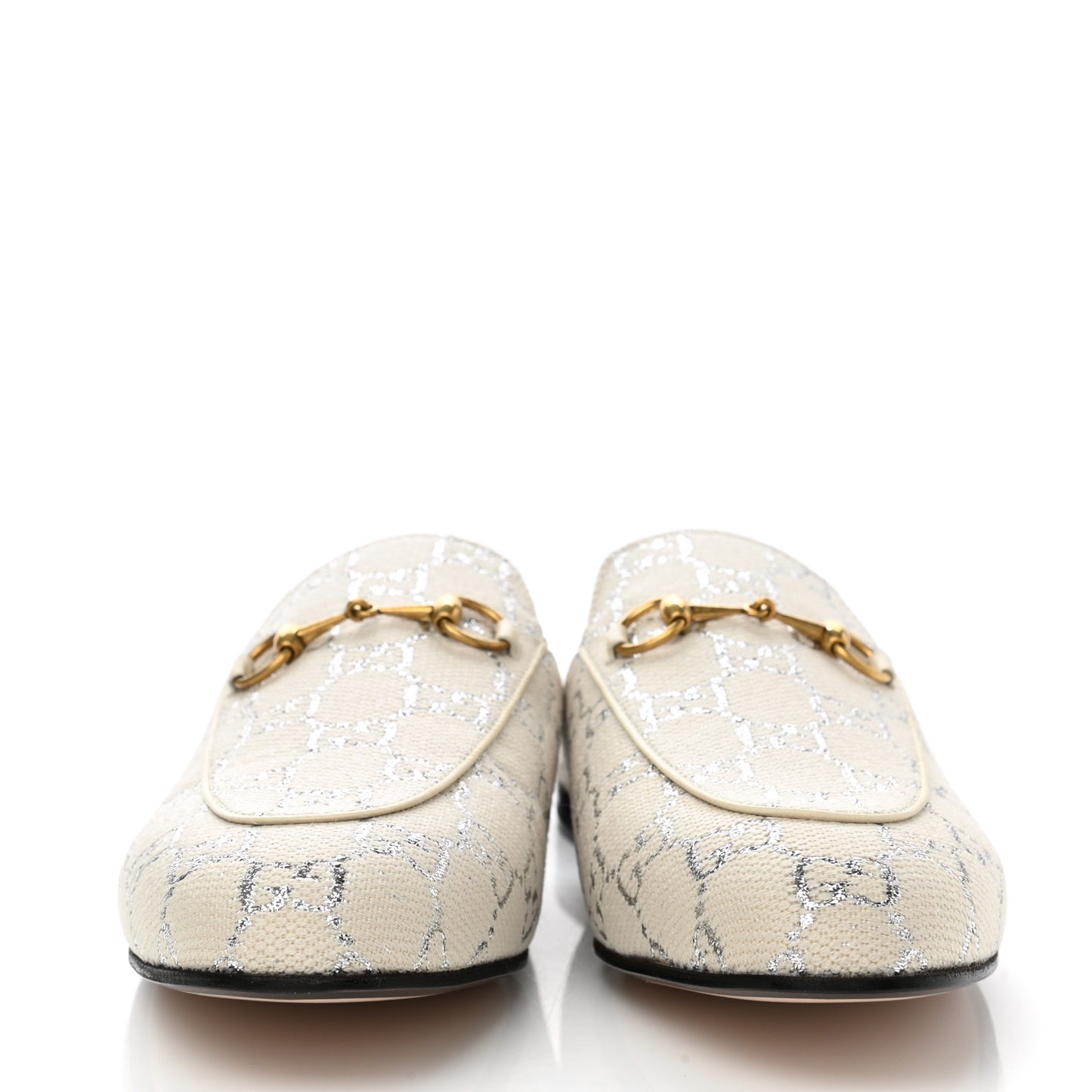 Canvas Lame GG Monogram Womens Princetown Slippers 40 Gardenia Silver