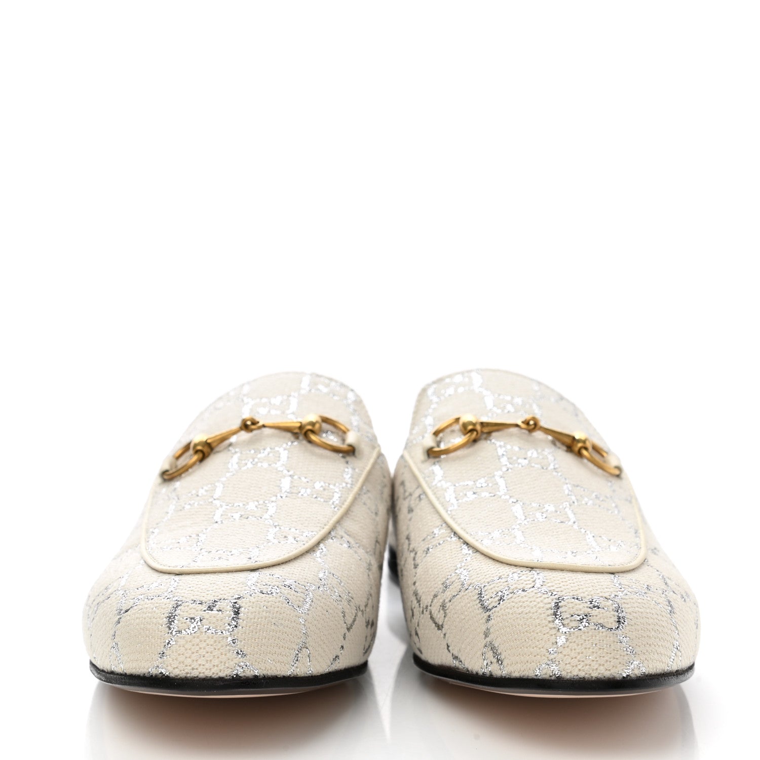 Gucci Canvas Lame GG Monogram Womens Princetown Slippers 40 Gardenia Silver 2 of 9