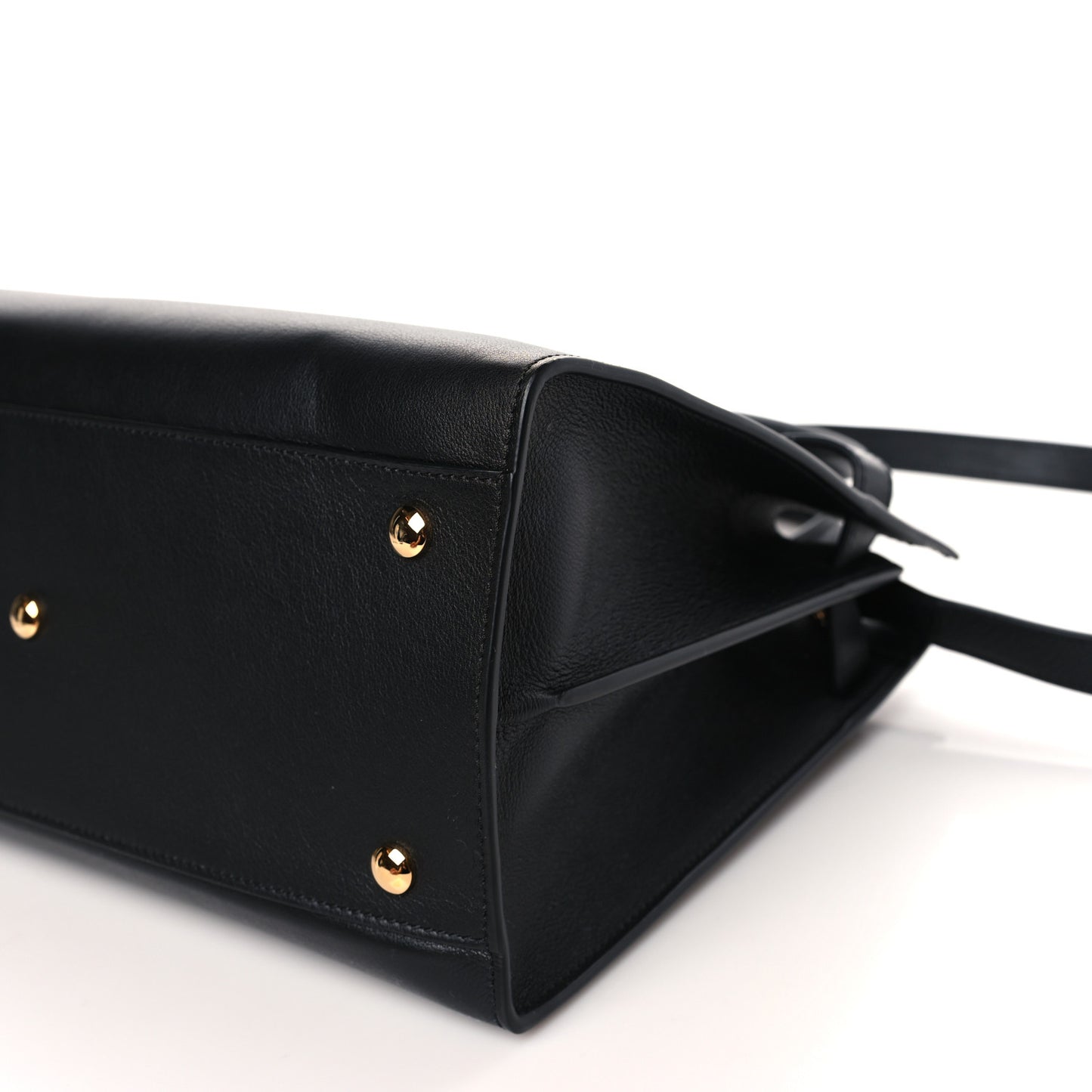 Grained Calfskin Large Virtus Top Handle Shoulder Bag Black