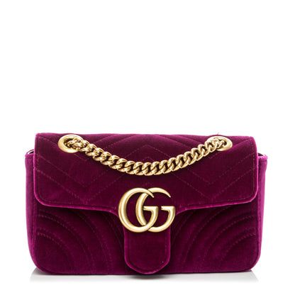 Gucci Velvet Matelasse Mini GG Marmont Shoulder Bag Fuchsia Violet Cyclamen 1 of 7