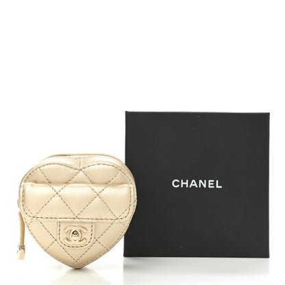 Chanel Metallic Lambskin Quilted CC In Love Heart Zipped Arm Coin Purse Gold 9 of 9