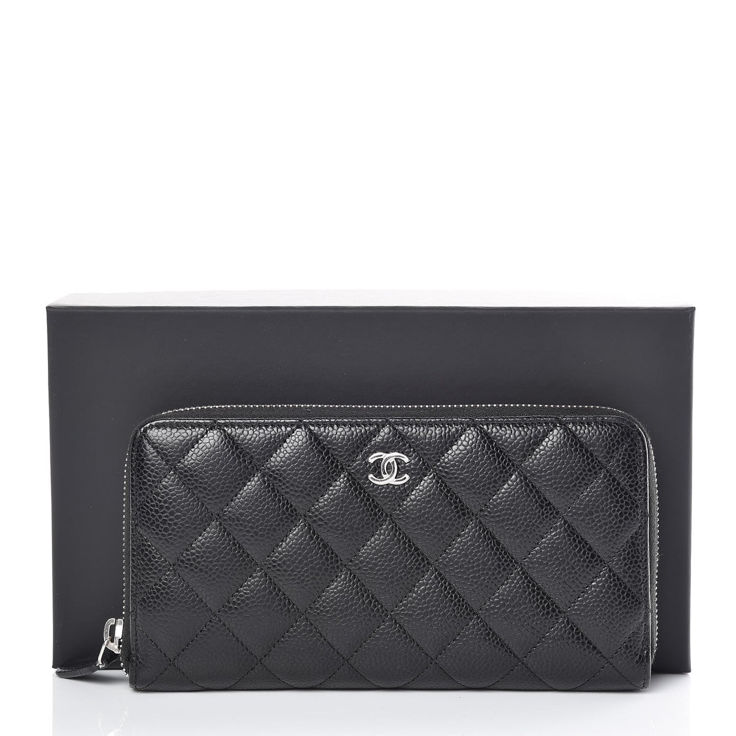 Caviar Quilted Large Gusset Zip Around Wallet Black